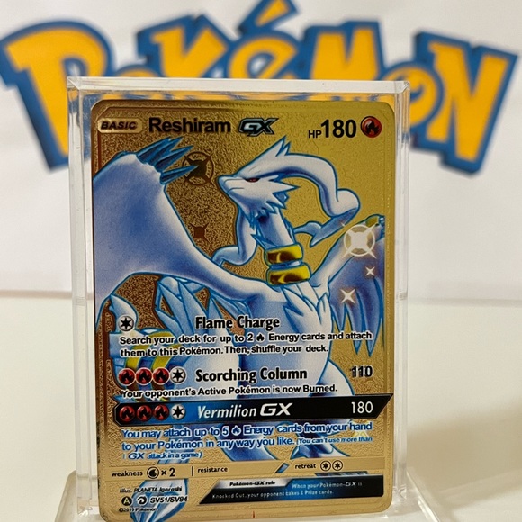 Pokémon Reshiram GX SV51/SV94 Hidden Fates Shiny Metal Gold Card Rare - Picture 2 of 3